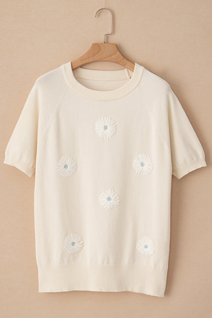 Daisy Round Neck Short Sleeve Knit Top-Angel Casuals