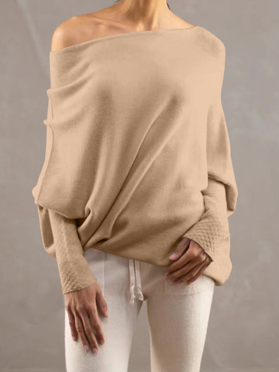 Full Size Boat Neck Batwing Sleeve Knit Top-Angel Casuals