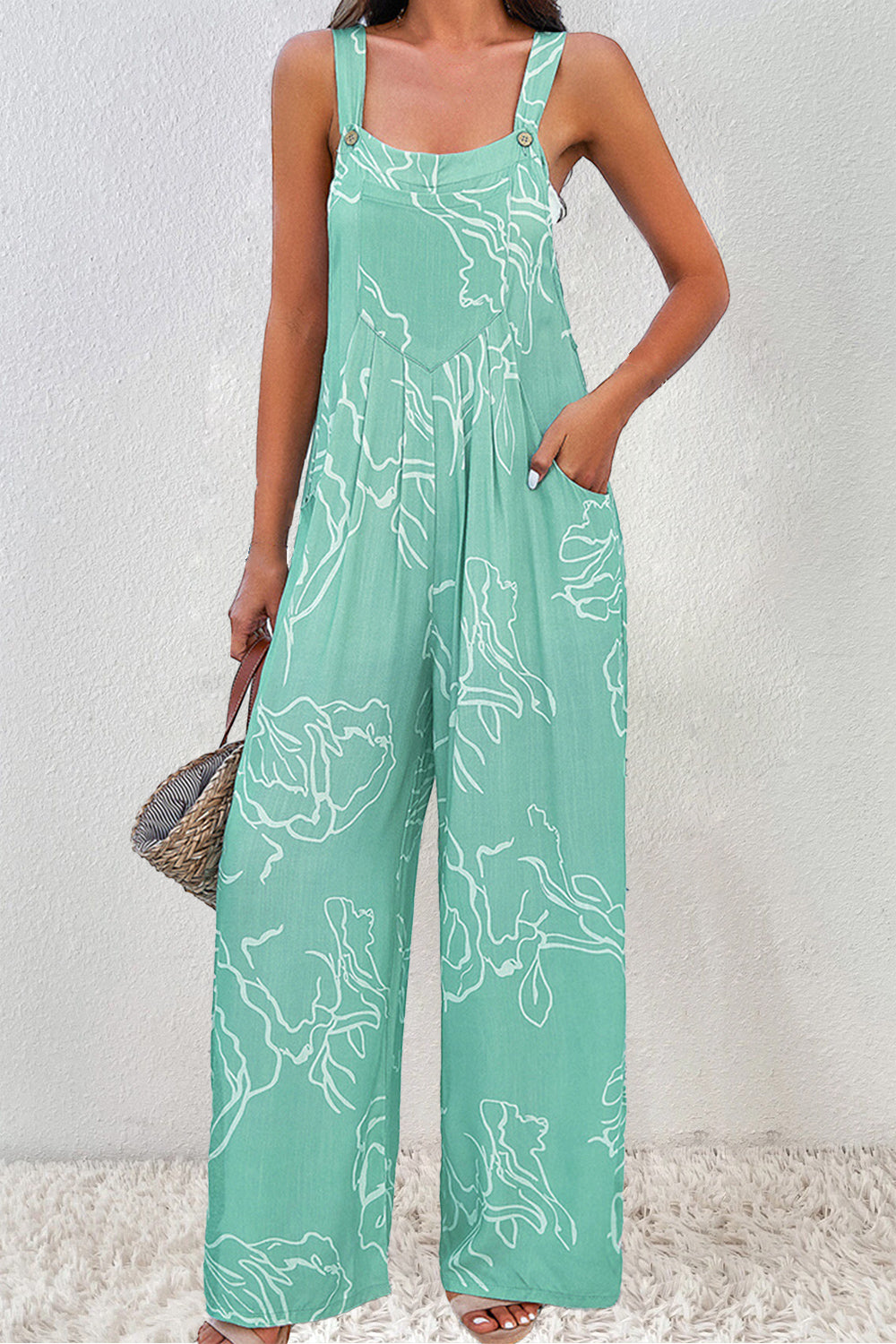 Printed Wide Strap Jumpsuit-Angel Casuals