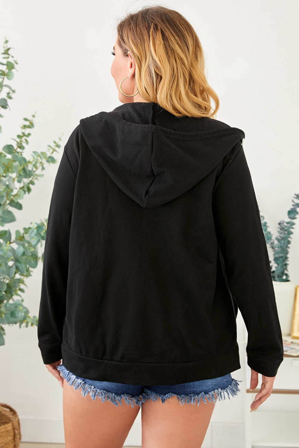 Plus Size Zip Up Hooded Jacket with Pocket-Angel Casuals