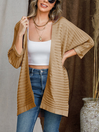 Striped Open Front Knit Cardigan-Angel Casuals