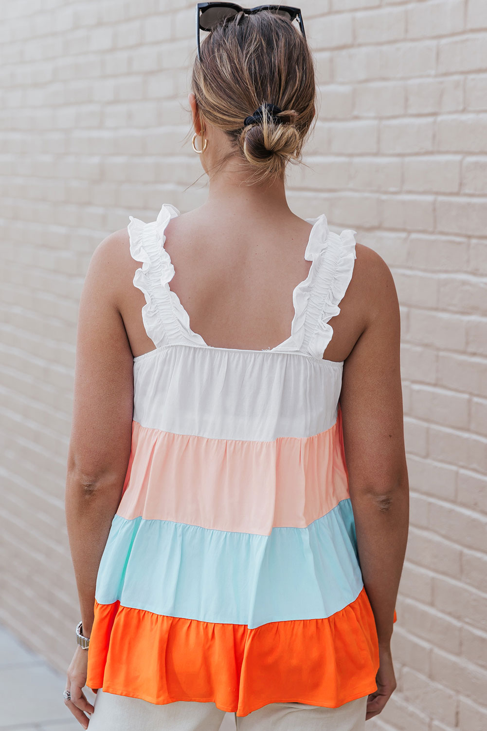 Color Block Ruffle Strap Tank-Angel Casuals