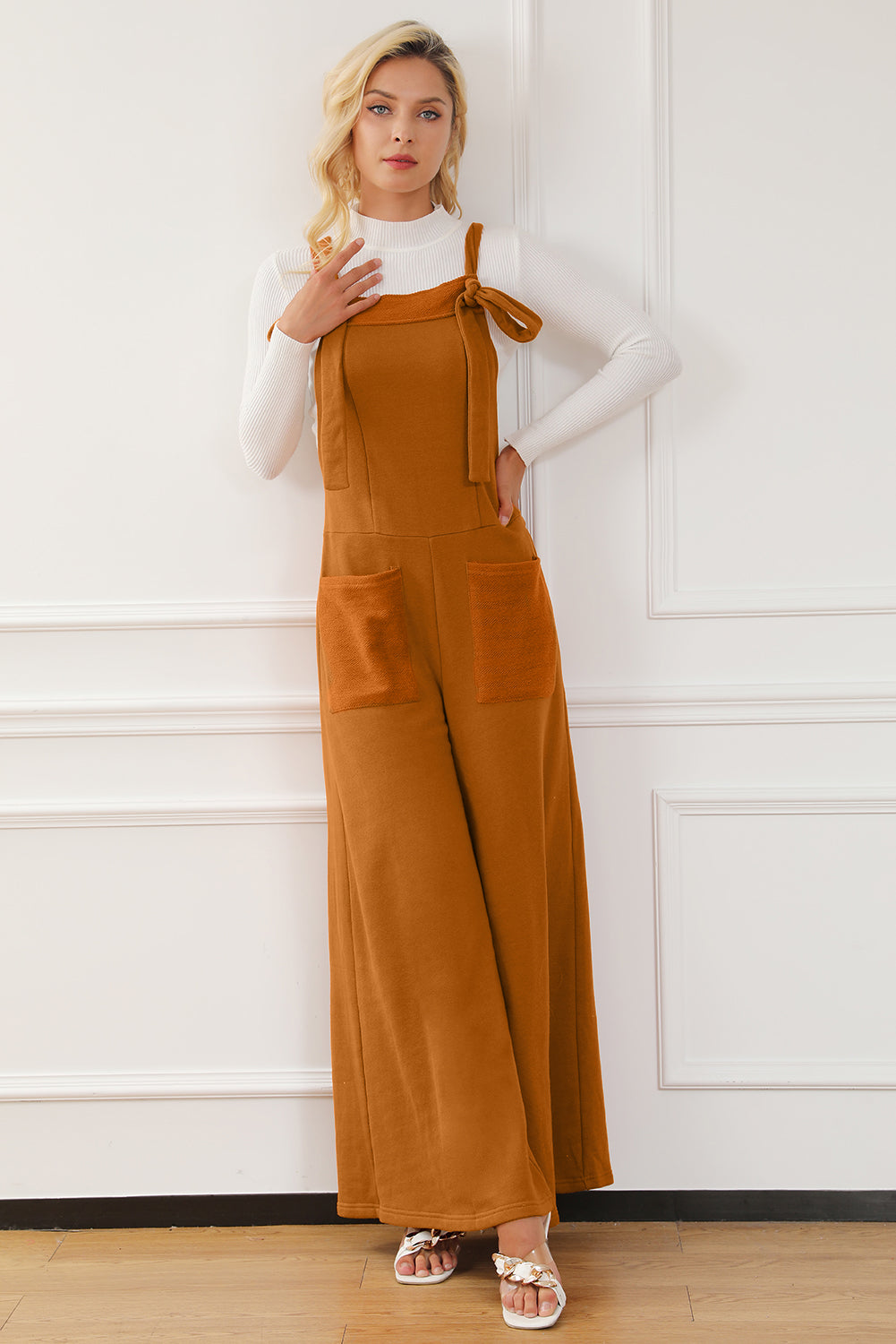 Pocketed Square Neck Wide Strap Jumpsuit-Angel Casuals