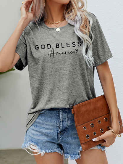 GOD BLESS AMERICA Graphic Short Sleeve Tee-Angel Casuals