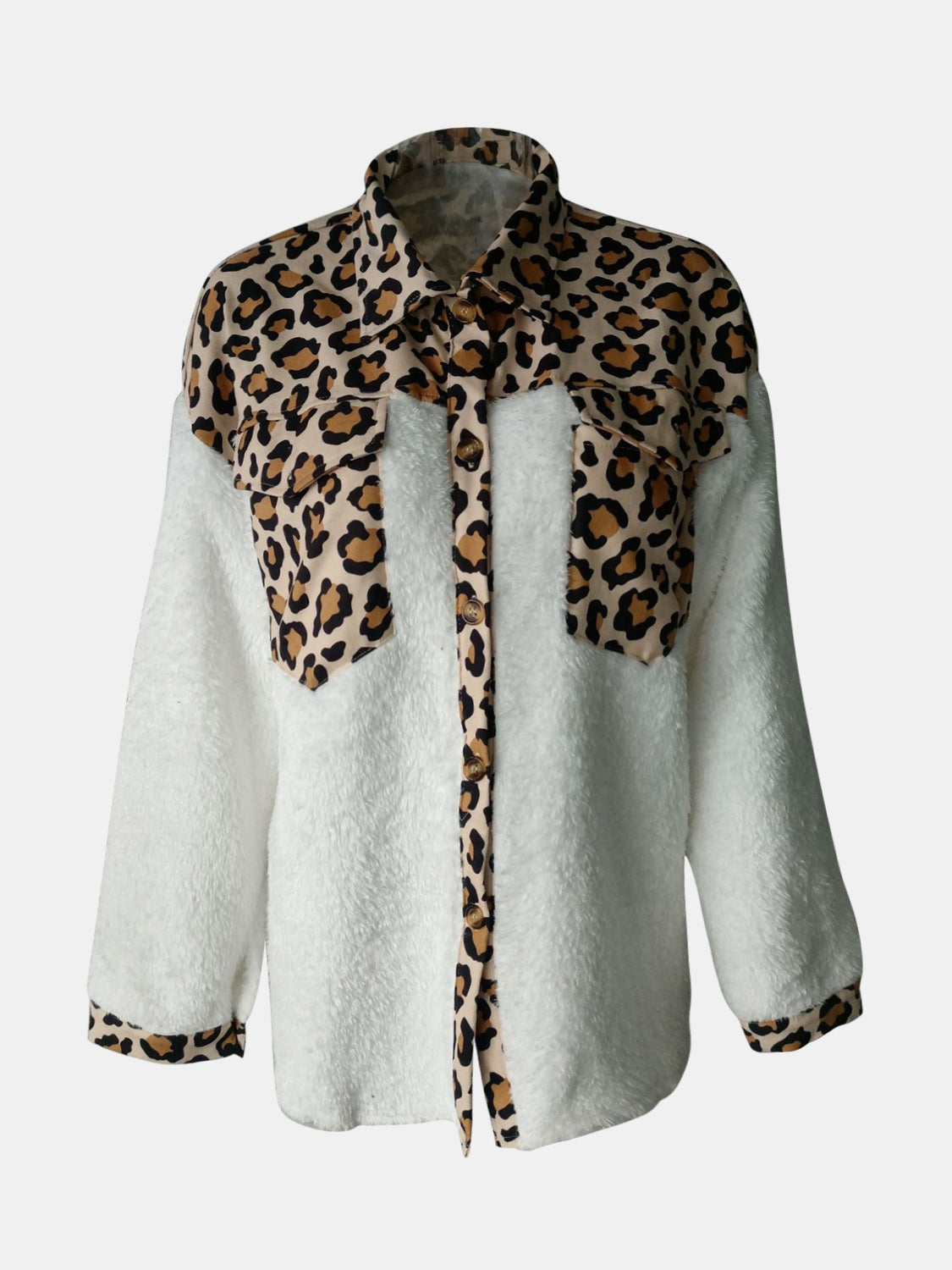 Fuzzy Button Up Long Sleeve Jacket-Angel Casuals