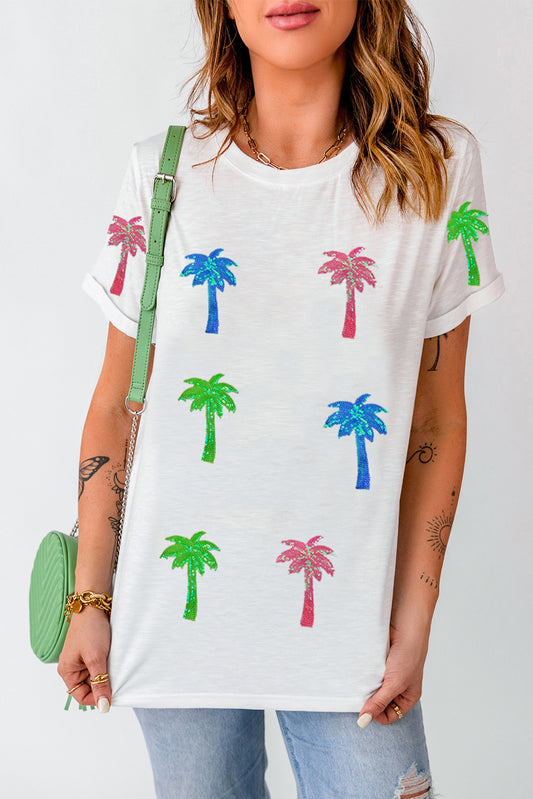 Coconut Palm Round Neck Short Sleeve T-Shirt-Angel Casuals