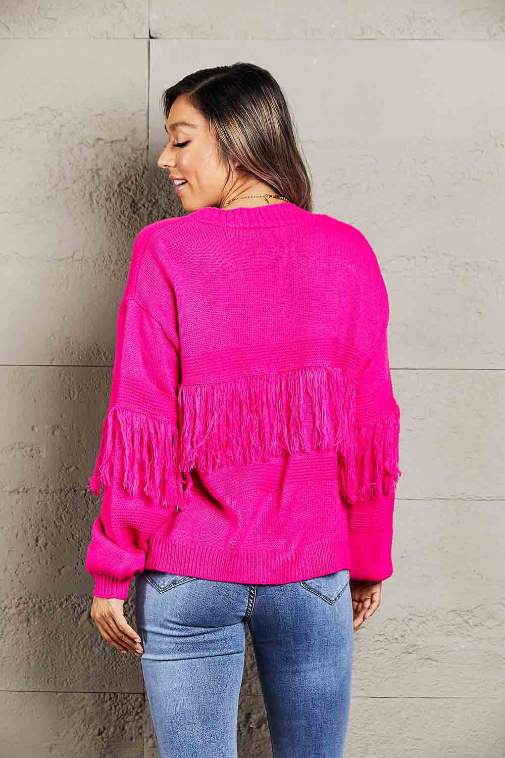 Fringe Trim Open Front Cardigan-Angel Casuals