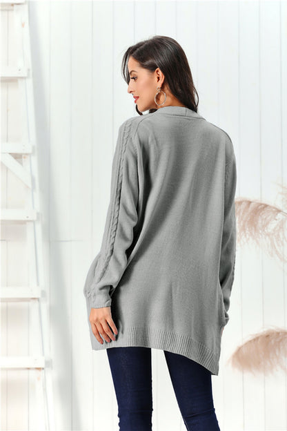 Cable-Knit Open Front Long Sleeve Cardigan-Angel Casuals