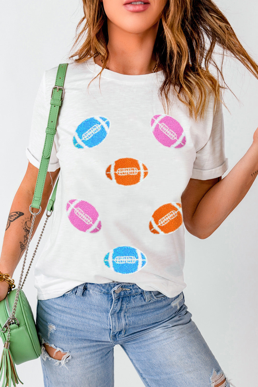 Football Round Neck Short Sleeve T-Shirt-Angel Casuals
