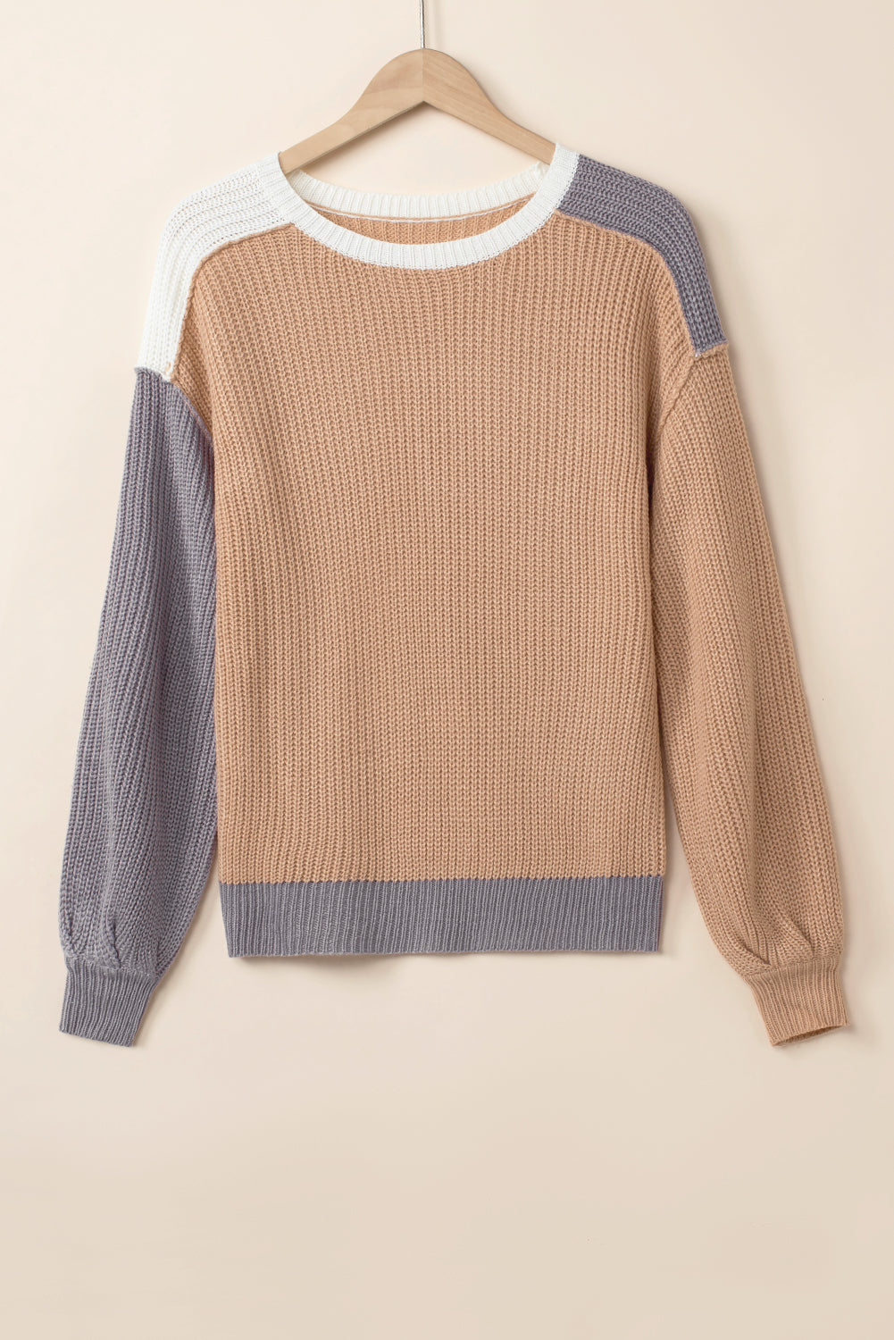 Color Block Round Neck Drop Shoulder Sweater-Angel Casuals