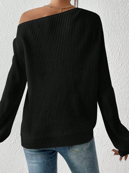 Honey Single Shoulder Long Sleeve Sweater-Angel Casuals