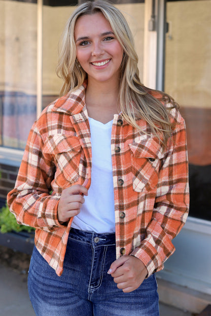 Plaid Collared Neck Button Down Jacket-Angel Casuals