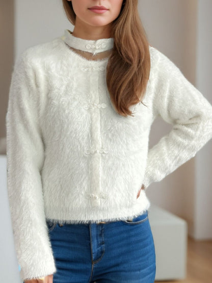 Cutout Knot Button Long Sleeve Cardigan-Angel Casuals