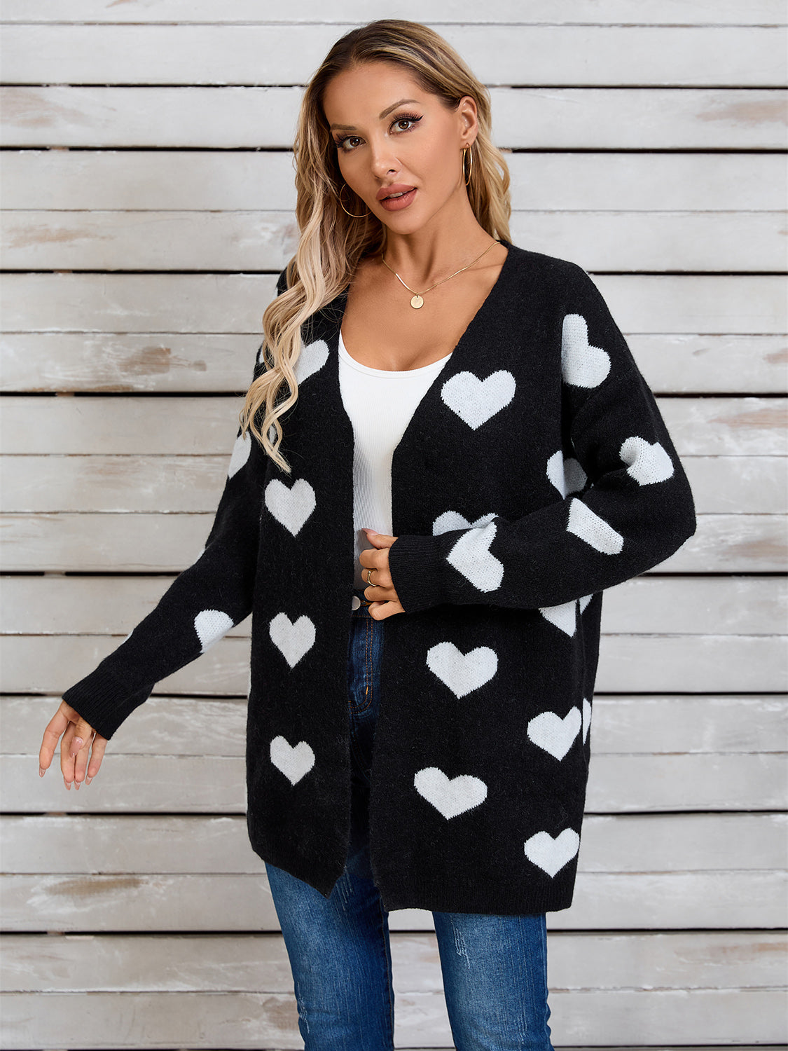 Angel Wings Heart Open Front Long Sleeve Cardigan-Angel Casuals