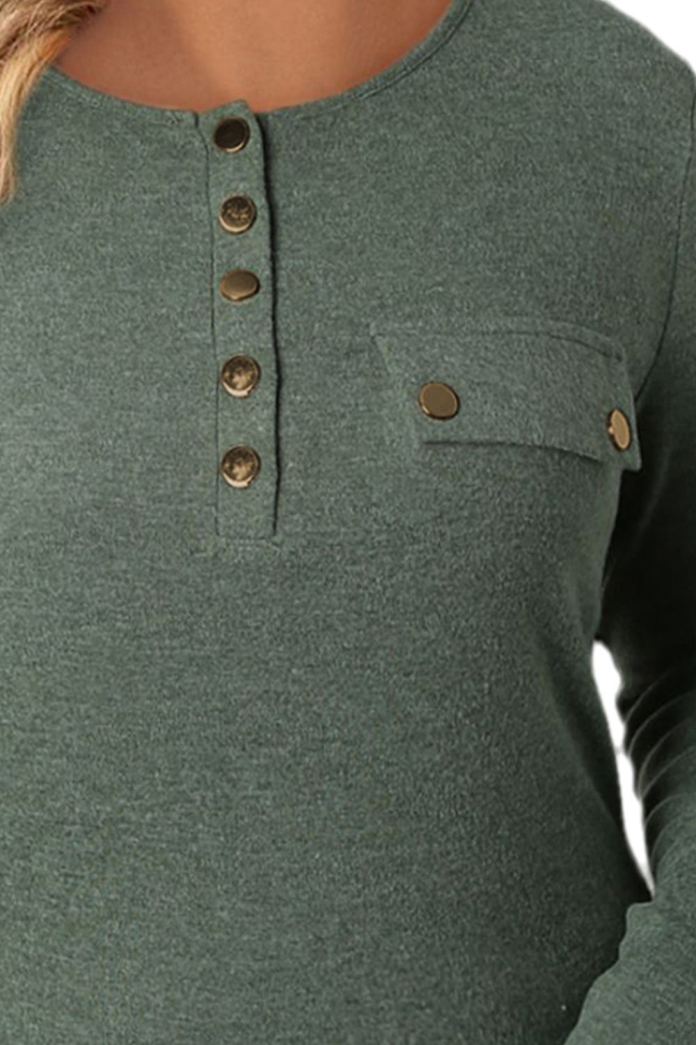 Plus Size Half Snap Long Sleeve T-Shirt-Angel Casuals