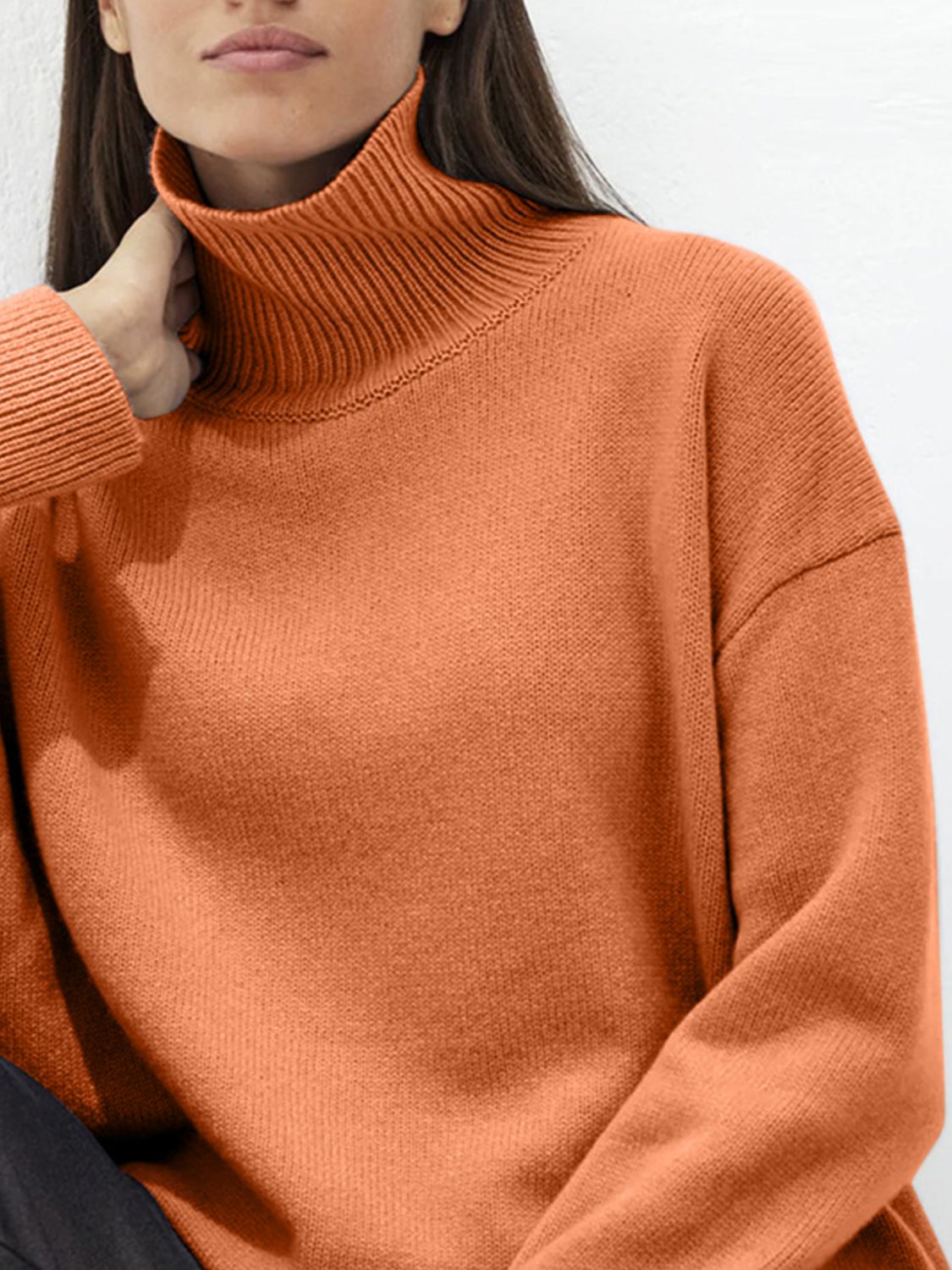 Turtleneck Drop Shoulder Long Sleeve Sweater-Angel Casuals