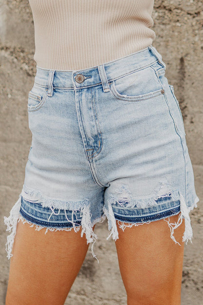 High Waist Raw Hem Denim Shorts-Angel Casuals