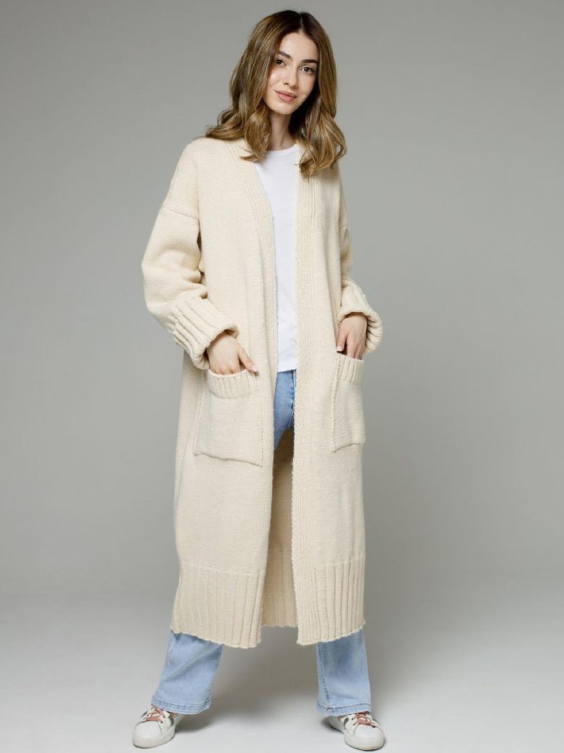 Pocketed Open Front Dropped Shoulder Cardigan-Angel Casuals