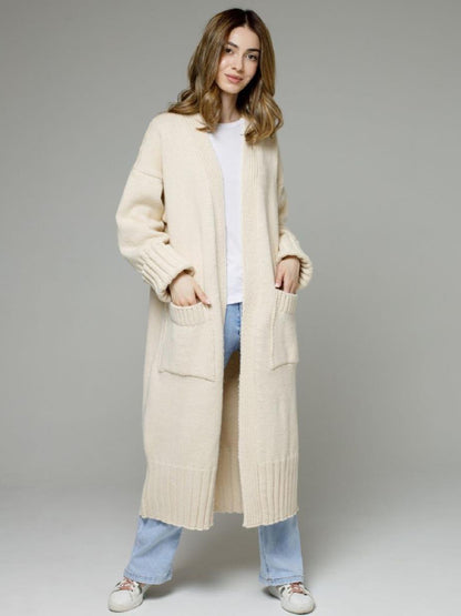 Pocketed Open Front Dropped Shoulder Cardigan-Angel Casuals