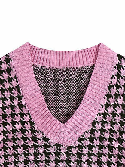 Houndstooth V-Neck Sweater Vest-Angel Casuals