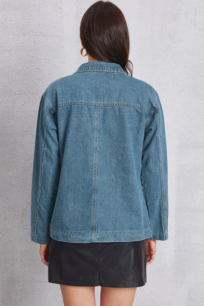 Pocketed Button Up Denim Jacket-Angel Casuals