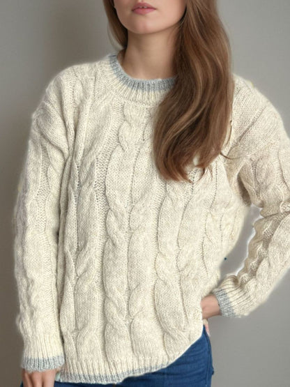 Cable Knit Round Neck Long Sleeve Sweater-Angel Casuals