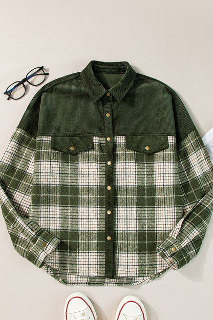 Snap Down Collared Neck Plaid Shacket-Angel Casuals