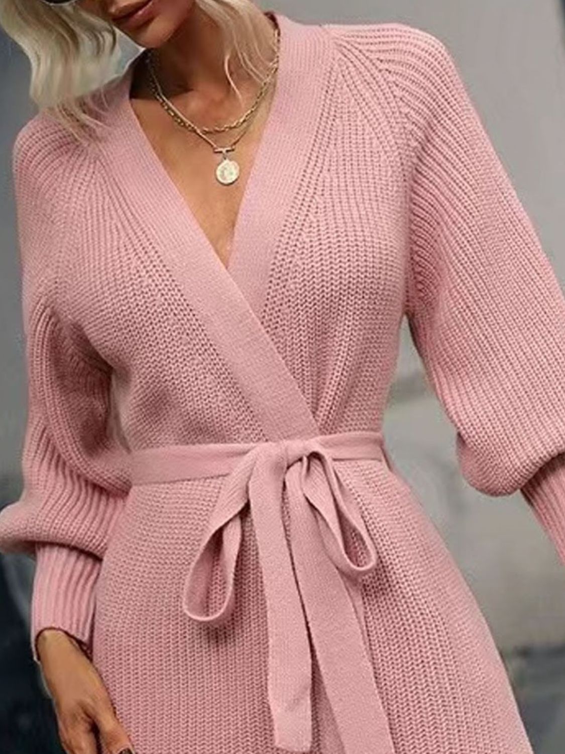 Open Front Lantern Sleeve Tied Cardigan-Angel Casuals