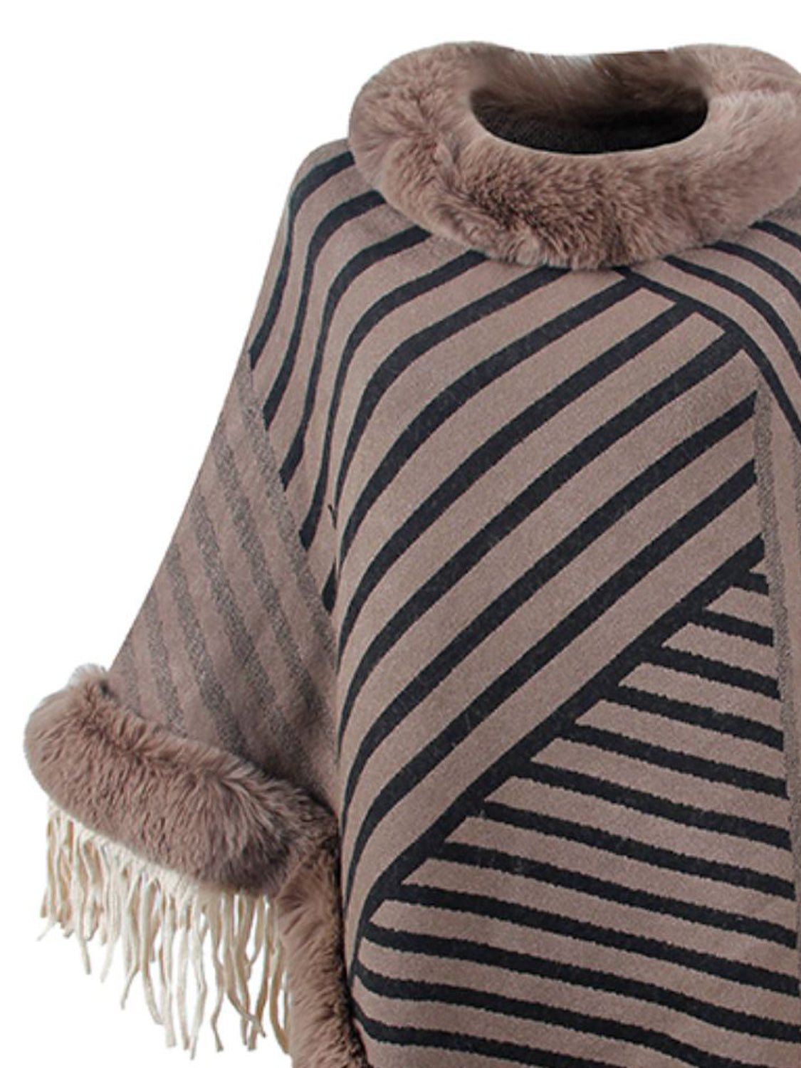 Striped Fringe Hem Poncho-Angel Casuals