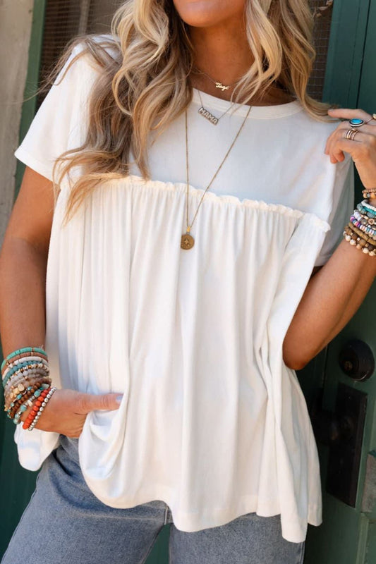 Frill Round Neck Short Sleeve T-Shirt-Angel Casuals