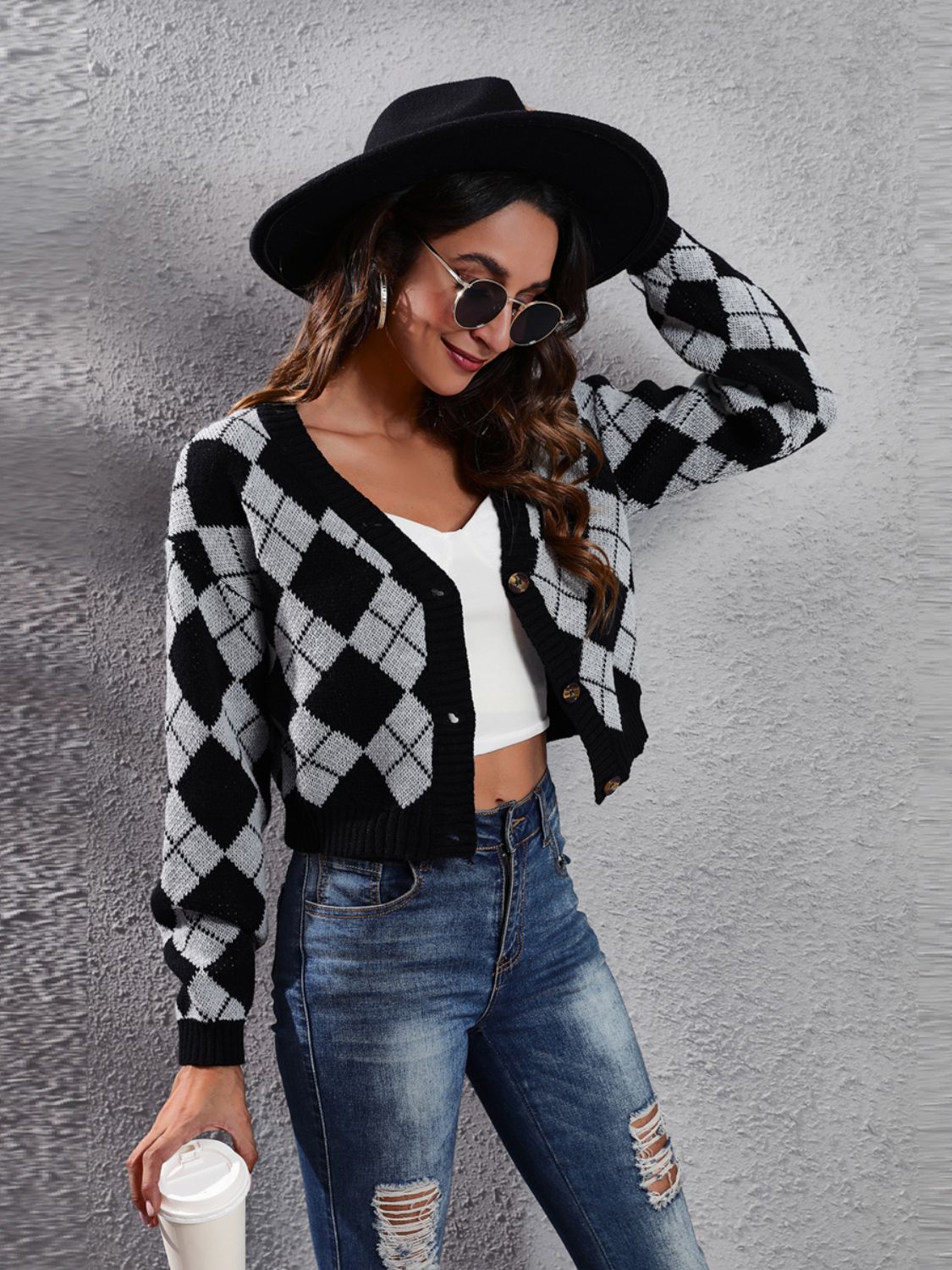 Geometric Button Up Long Sleeve Cardigan-Angel Casuals