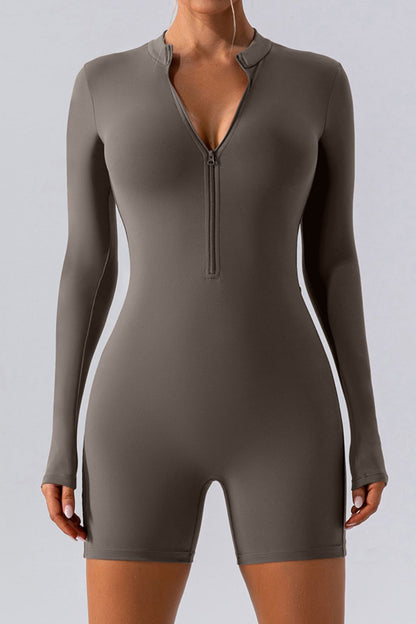 Half Zip Long Sleeve Active Romper-Angel Casuals