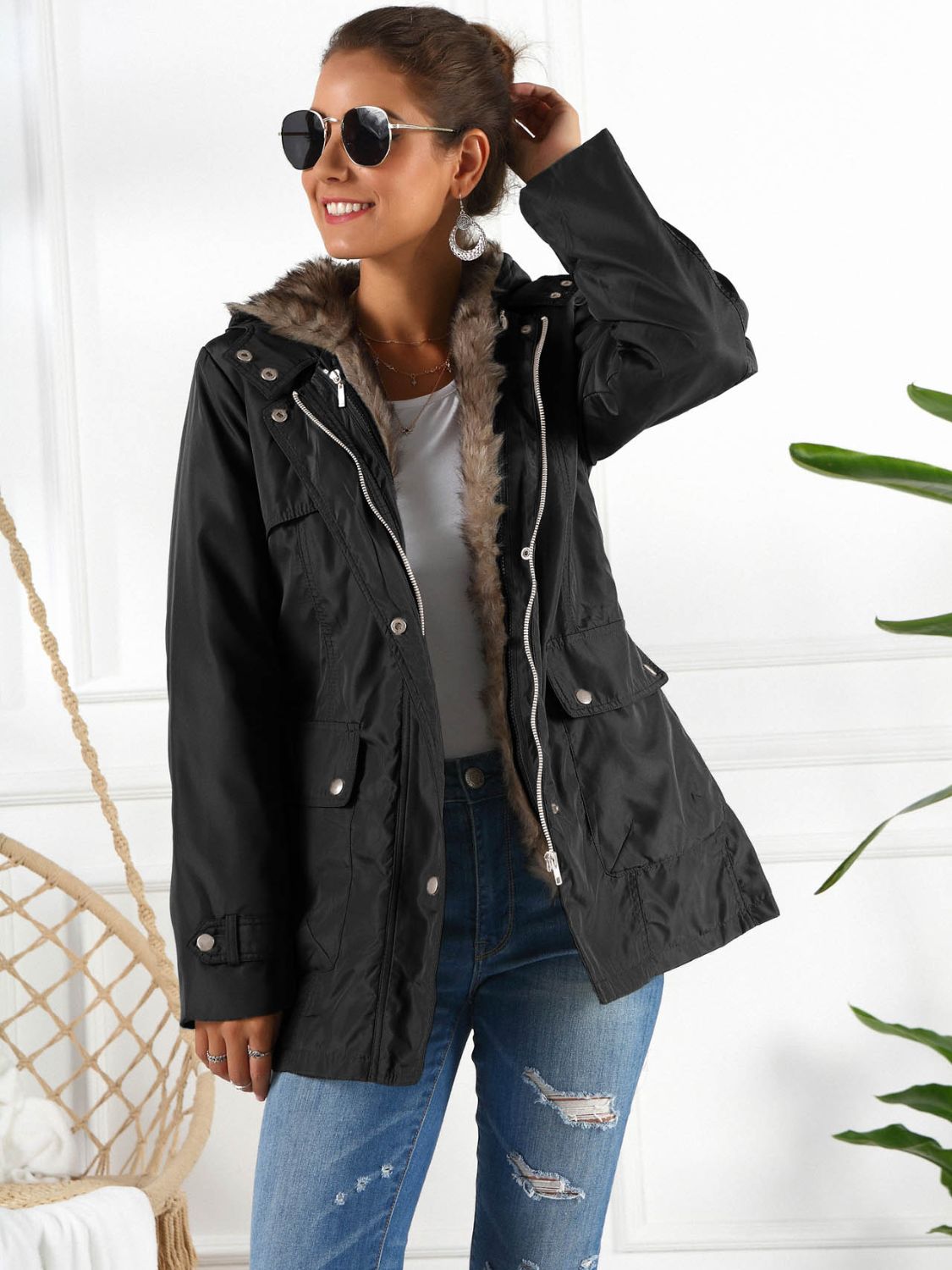 Ivy Lane Full Size Hooded Jacket with Detachable Liner (Three-Way Wear)-Angel Casuals