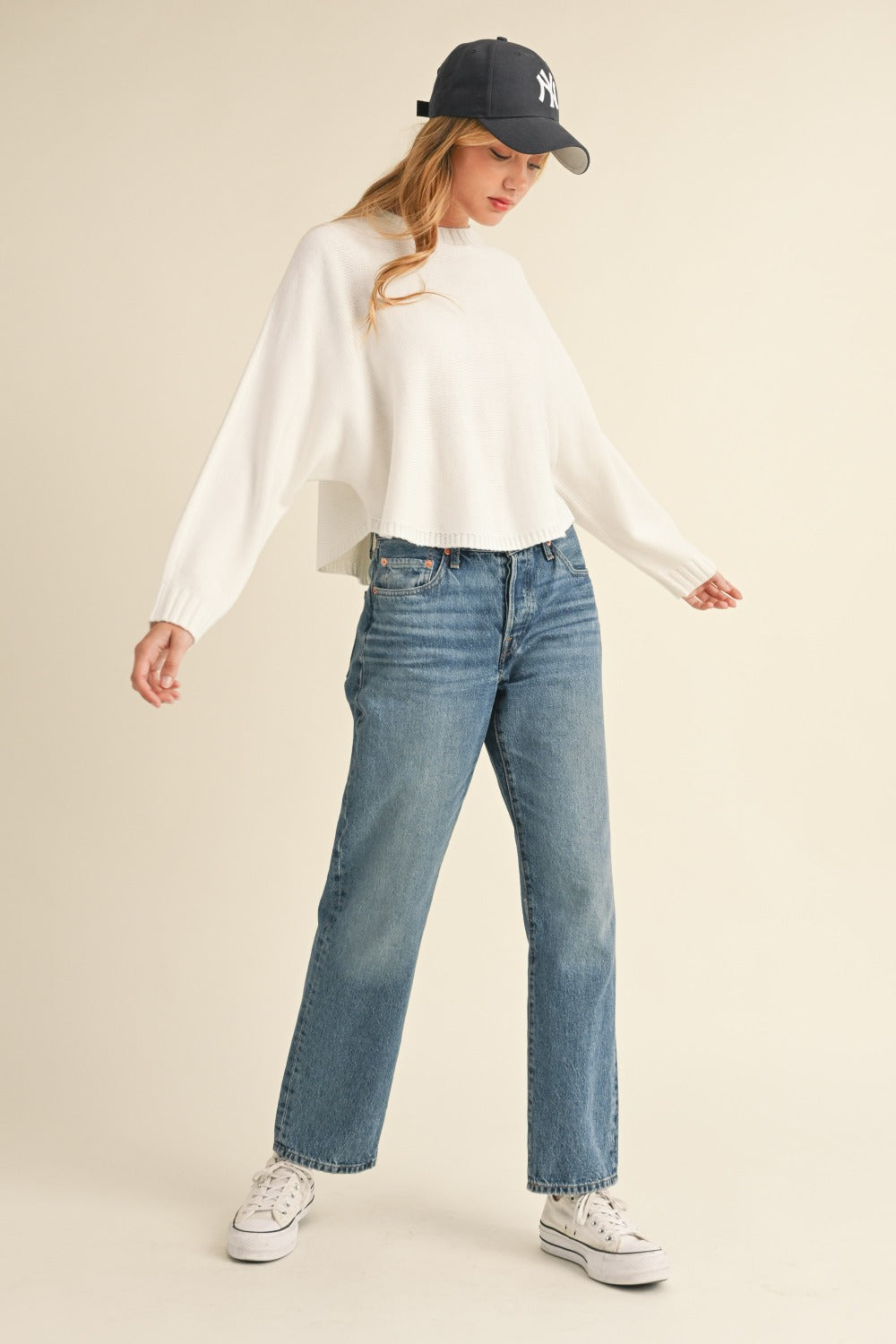 Mable Round Neck Dolman Sleeve Cropped Sweater-Angel Casuals