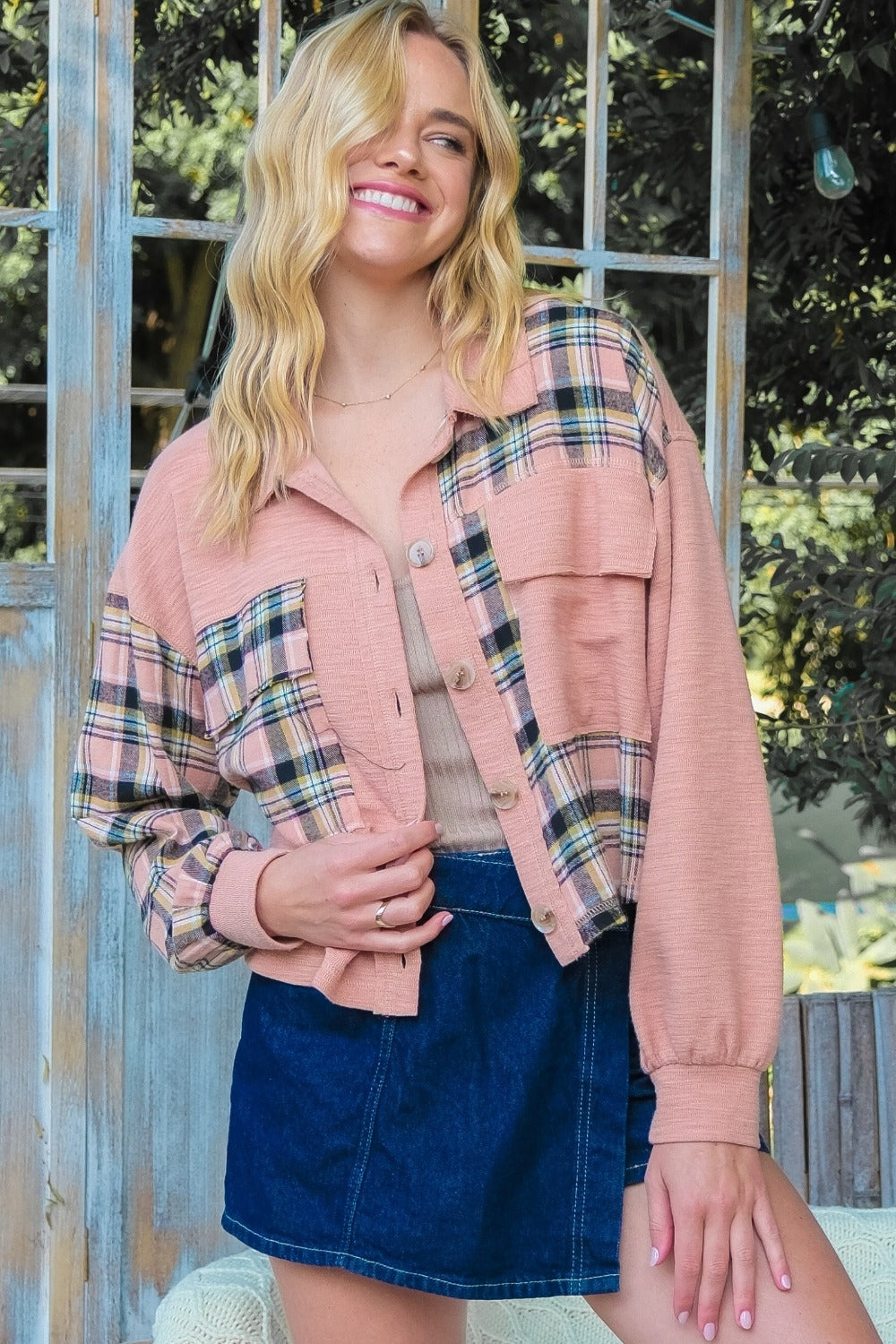 Hailey & Co Plaid Mixed Cropped Jacket-Angel Casuals