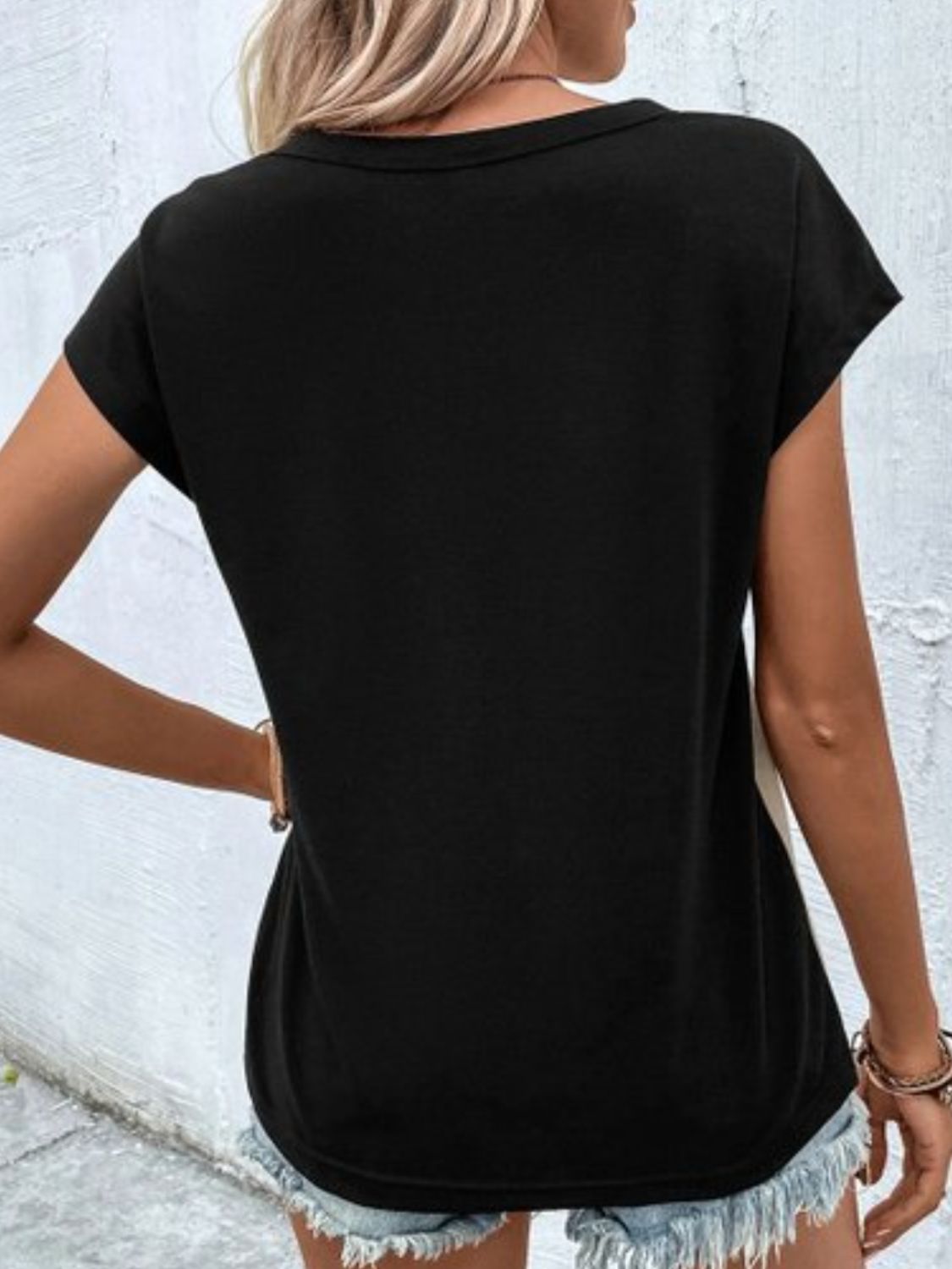 Contrast V-Neck Short Sleeve T-Shirt-Angel Casuals