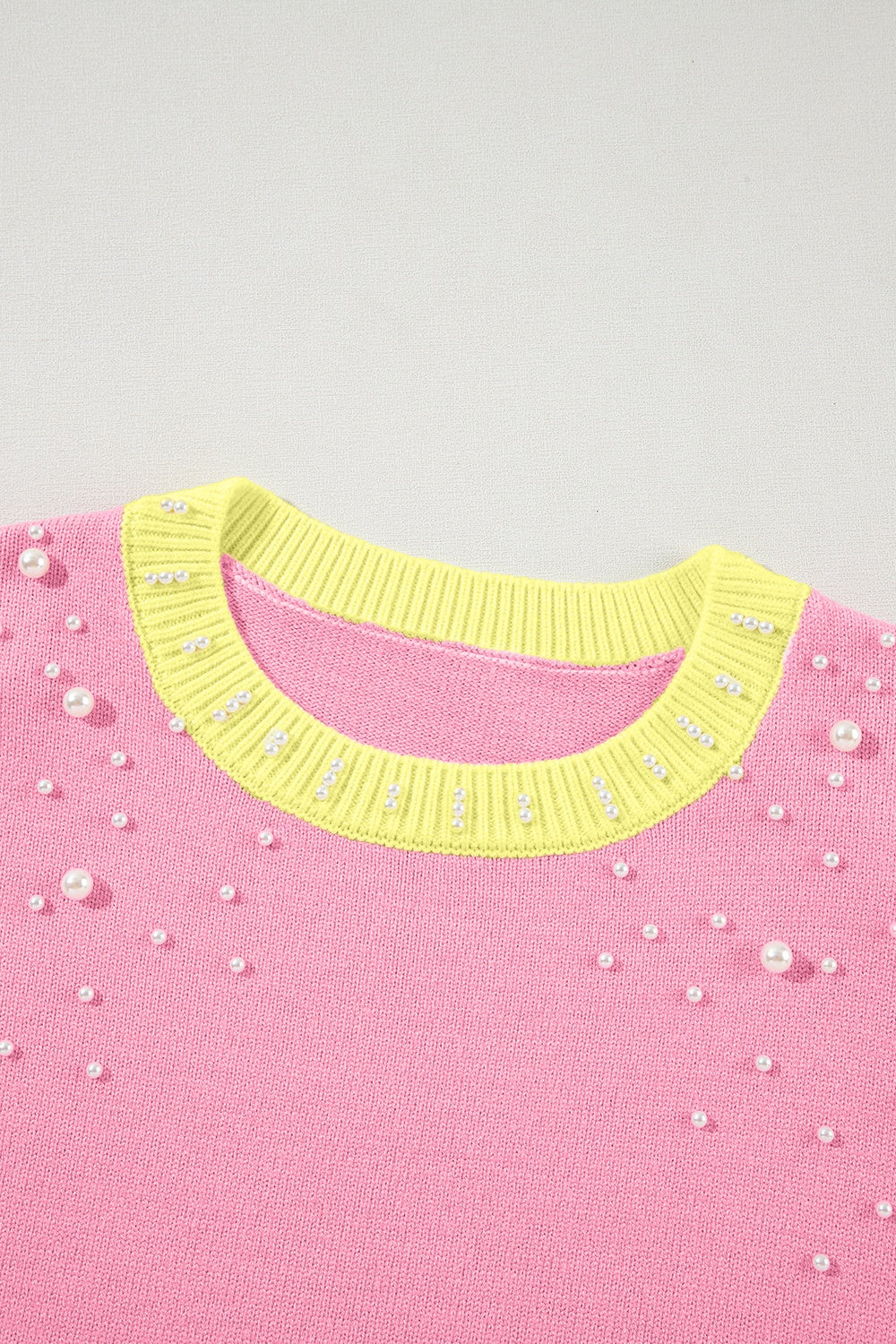 Pearl Detail Contrast Round Neck Sweater-Angel Casuals