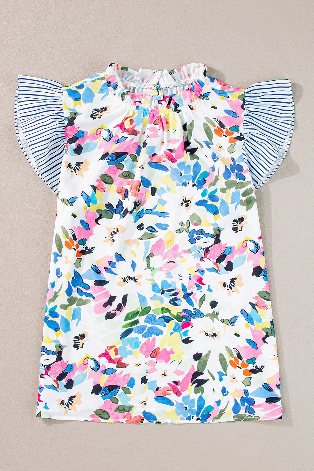 Ruffled Printed Mock Neck Cap Sleeve Blouse-Angel Casuals