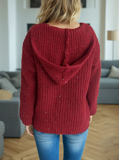 Sequin Detail Long Sleeve Hooded Cardigan-Angel Casuals