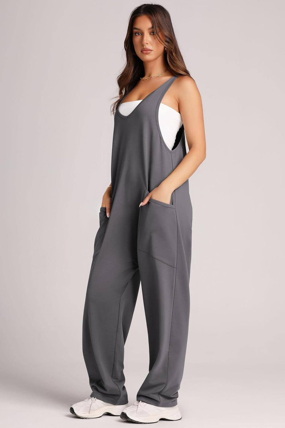 Wide Strap Jumpsuit with Pockets-Angel Casuals