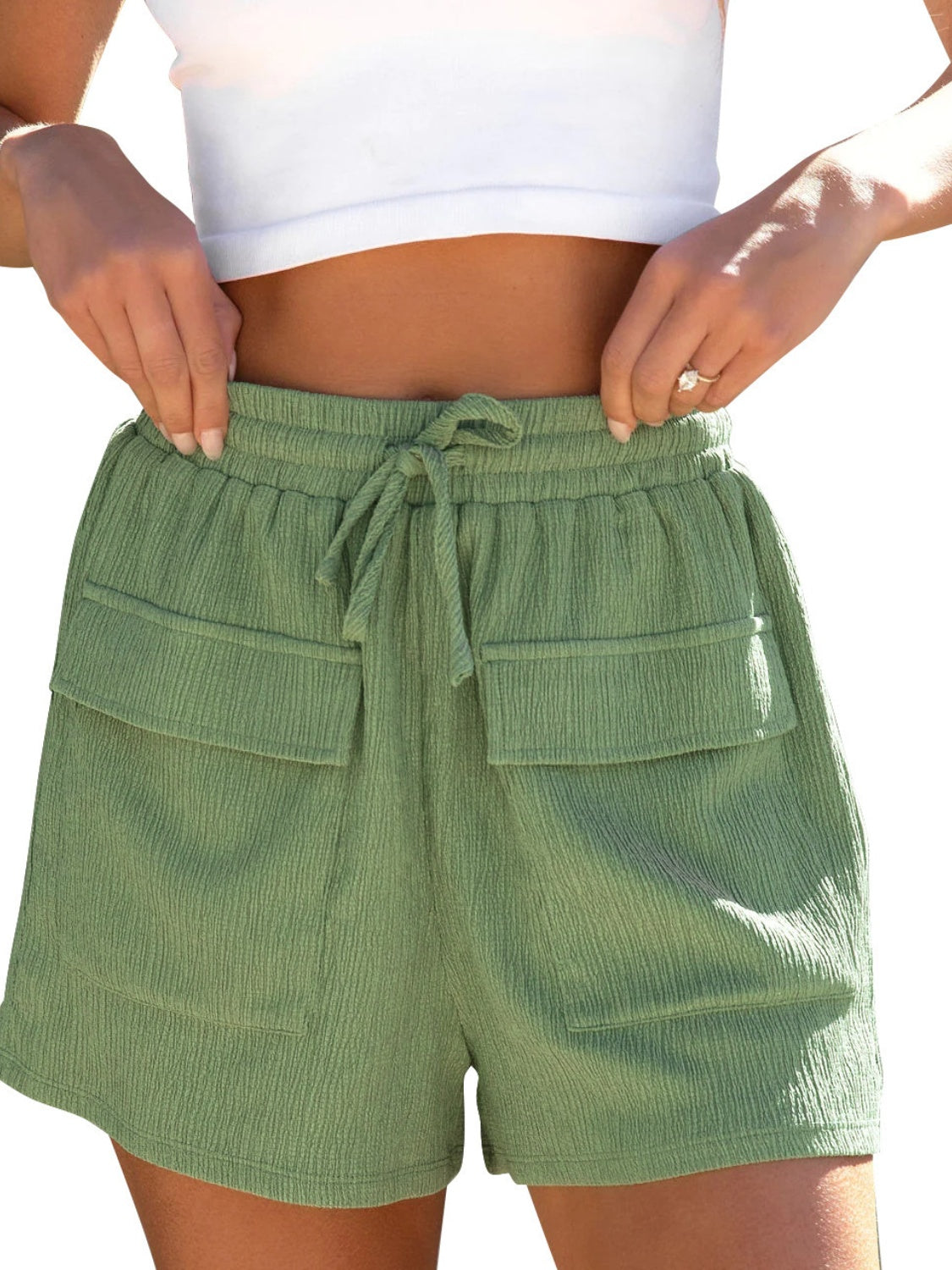 Drawstring High Waist Shorts with Pockets-Angel Casuals