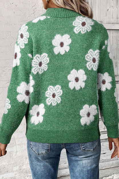 Flower Half Zip Long Sleeve Sweater-Angel Casuals