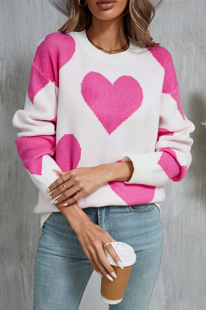 Angel Wings Contrast Heart Dropped Shoulder Long Sleeve Sweater-Angel Casuals