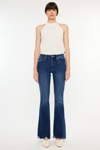 Kancan Cat's Whiskers Raw Hem Flare Jeans-Angel Casuals