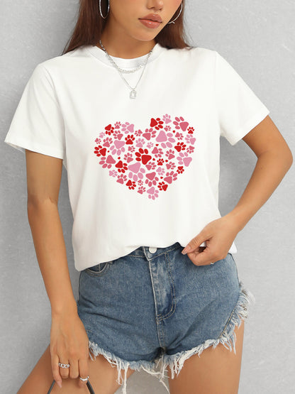 Heart Round Neck Short Sleeve T-Shirt-Angel Casuals