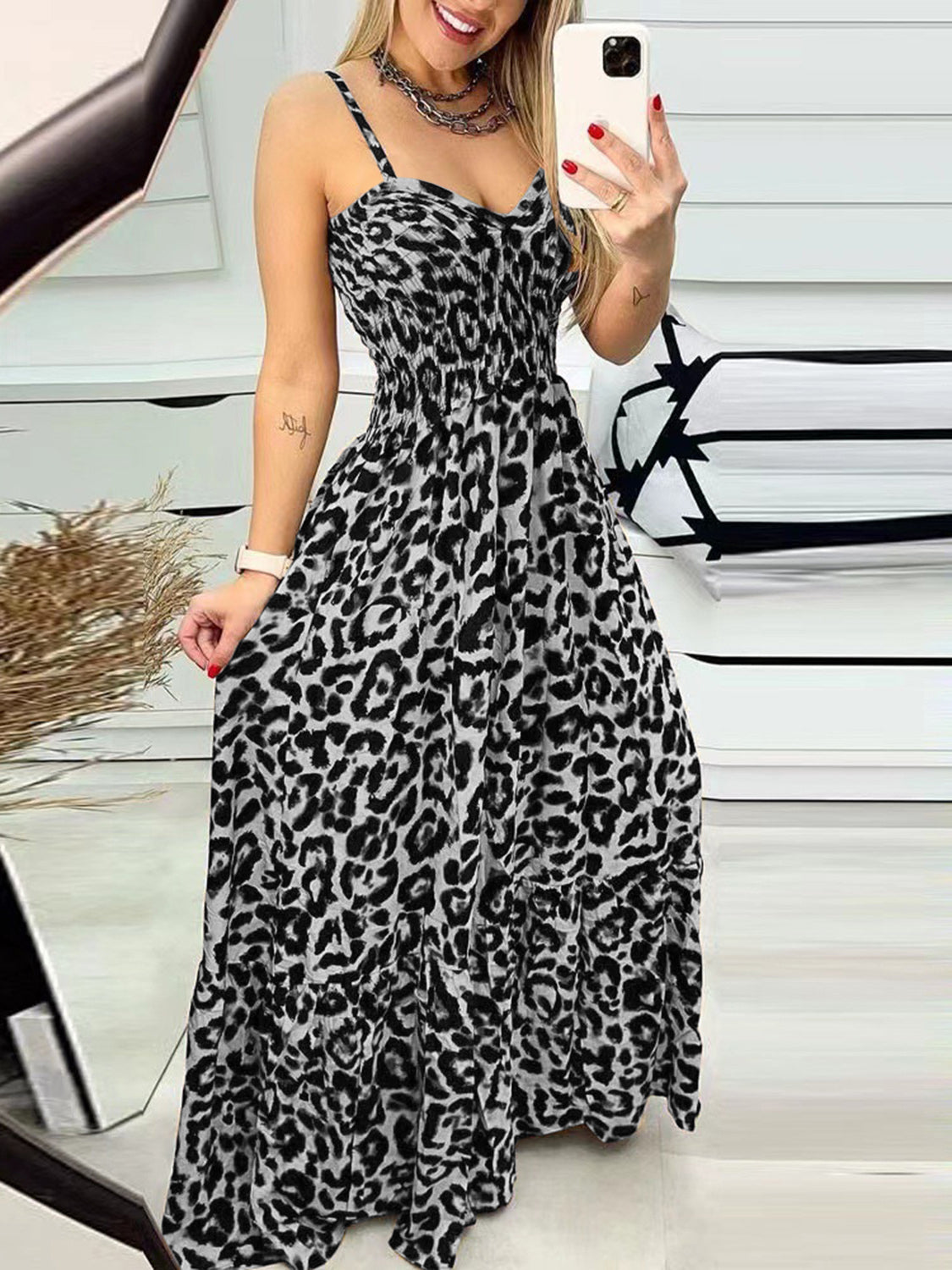 Leopard Sweetheart Neck Cami Dress-Angel Casuals