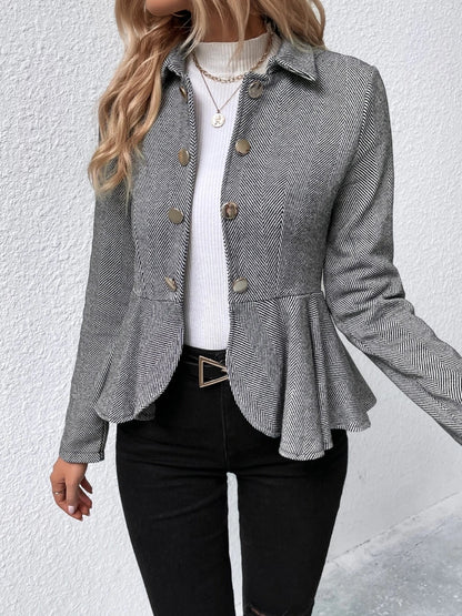 Ruffle Hem Collared Blazer-Angel Casuals