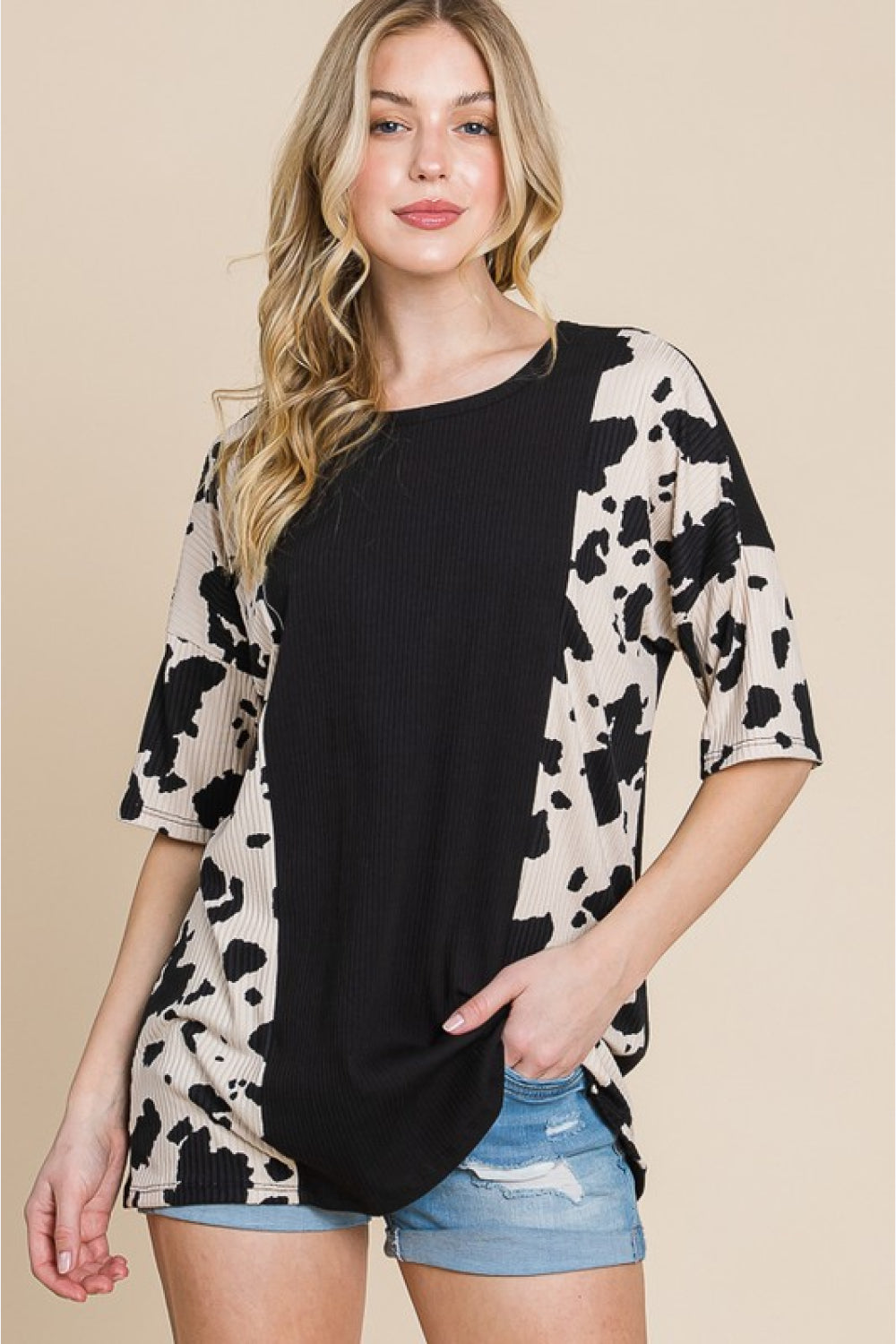 BOMBOM Rodeo Love Ribbed Animal Contrast Tee-Angel Casuals