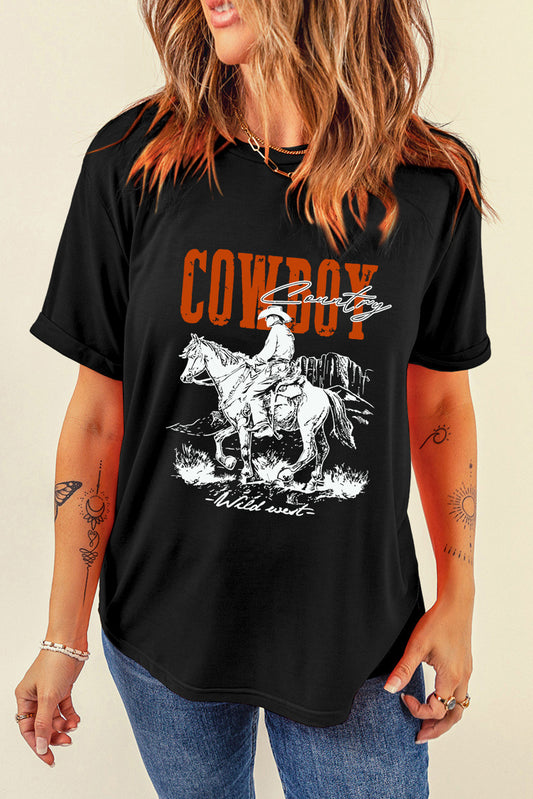 COWBOY Round Neck Short Sleeve T-Shirt-Angel Casuals