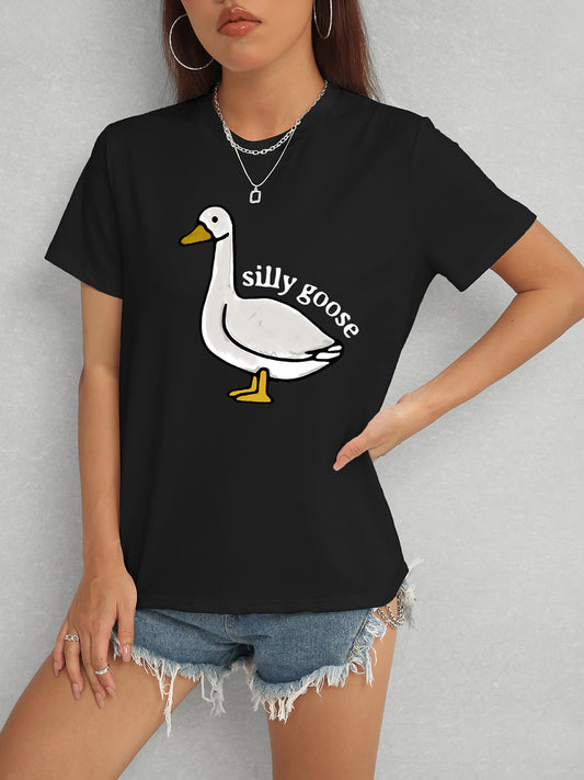 Goose Round Neck Short Sleeve T-Shirt-Angel Casuals